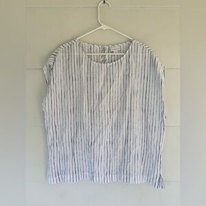 Liz Claiborne Women’s XL Blue White Striped Sleeveless Blouse Top Flowy Business